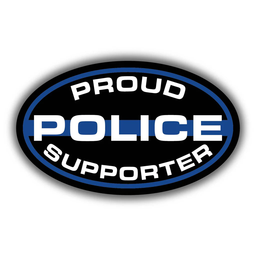 Proud Police Supporter - Thin Blue Line Sticker, Oval