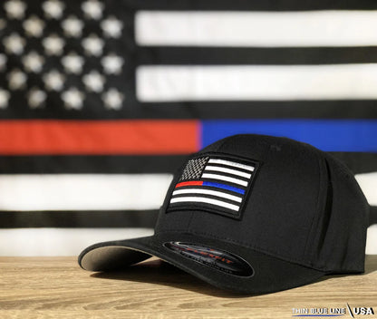 FlexFit Dual American Flag Hat, Black - FOF