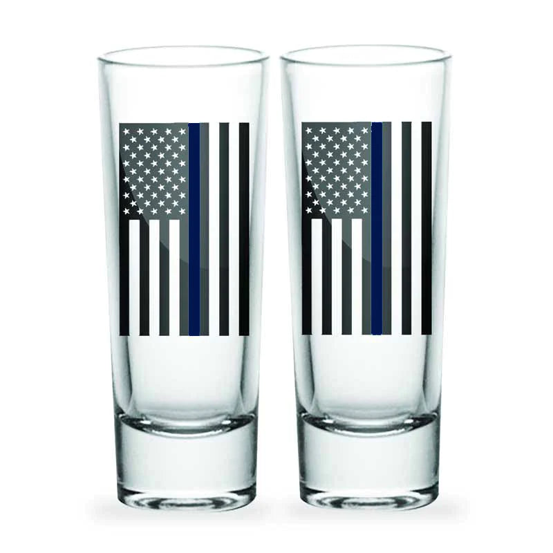 THIN BLUE LINE CORDIAL SHOT GLASSES, 2 PIECE SET