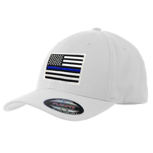 FlexFit Thin Blue Line Hat, White - FOF