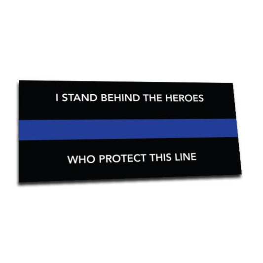 "I Stand Behind" Thin Blue Line Vehicle Sticker - 9 x 4 Inches